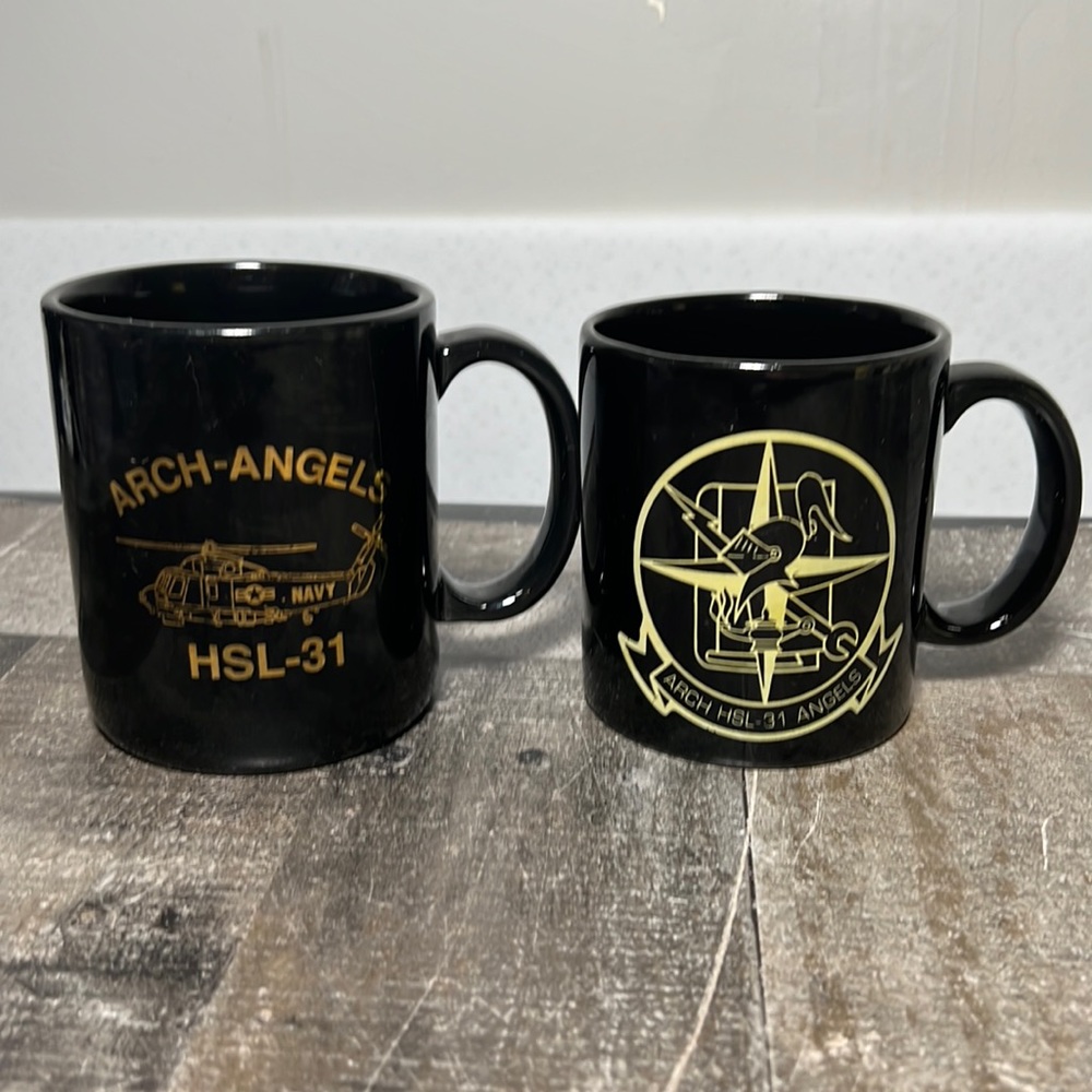 Vintage Black Ceramic Coffee Mug Navy ARCH-ANGELS HSL-31 SET OF TWO!